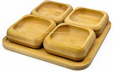 Doğal Bambu 4'lü Kare Bölmeli Çerezlik Seti Sunumluk Servis Tabağı Atıştırmalık Kase
