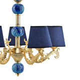 BEŞ  KOLLU ZAMAK AVİZE GOLD MAVİ ÇİNİLİ MAVİ ŞAPKALI