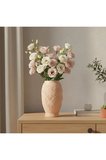 Pamore Dekoratif Vazo - Bej / Ahşap Tabanlı - Natural