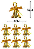 6 Adet Mini Çan Süs Yılbaşı Çam Ağacı Süsü 4 cm Altın Sarısı Kurdeleli Zil Gold Yılbaşı Çam Ağacı Sü