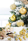 12 Adet Gold 2,5 Cm Mini Yılbaşı Topu, Noel Çam Ağacı Topu, Süs Topu 