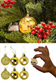 12 Adet Gold 2,5 Cm Mini Yılbaşı Topu, Noel Çam Ağacı Topu, Süs Topu 