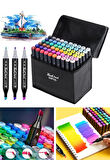 60 lı Çift Tatraflı Marker Kalem Seti Standlı Resim Mimari Ve Grafik Tasarım Kalemi Yüksek Kalite 