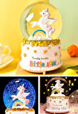 Little Star Unicorn Kar Küresi Orta Boy Işıklı Müzikli 12cm Özel Hediyelik