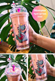 Sevimli Dino Temalı Çift Katman 450 ml Suluk Pipetli Mika Matara Pembe 2769