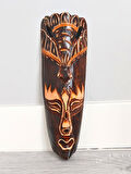 Ahşap Oyma Kuş Surat Mask Totem Aborjin Tipi Duvar Objesi Mindi Ağacı El Oyması 30 cm