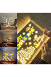 Büyük Boy 30 X 20 cm Neon Mesaj Panosu Led Işıklı Yazı Çizim Tahtası Standlı 7 Keçeli Kalemli