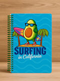 Surfing in California Temalı Spiralli Kareli Defter – 80 Yaprak, 160 Sayfa (18 x 24 cm)
