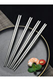 Metal Chopstick 5 Çift  Paslanmaz Çelik Çin Çubuğu Yemek Çubukları 5 Çift 