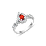 925 Ayar Gümüş Pırlanta Montür Kırmızı Damla Salkım Su Yolu Set