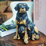 El Yapımı Rottweiler Köpek Figürü ve Yavruları – Ev Dekoru İçin Heykeli - Mükemel orijinal tasarım