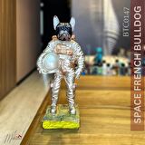 Tam astronot kıyafeti giymiş uzay Fransız bulldog figürü – el yapımı heykel- Mükemel Özgün Tasarım