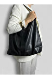 Kadın Siyah Büyük Boy Omuz ve Tote Çanta - Geniş Hacim