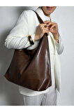 Kadın Acı Kahve Büyük Boy Omuz ve Tote Çanta - Geniş Hacim