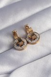 316L Çelik Gold Renk Zirkon Taşlı İç İçe Geçmeli Oval Küpe 5886