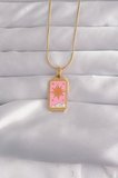 316L Çelik Gold Renk Pembe Mineli Güneş Model Tarot Kolye 5886