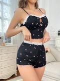 Yumuşak Kumaşlı Çiçekli Şortlu Dantelli Gecelik Takımı, Rahat ve Şık Ev Giyim,Kadın Pijama