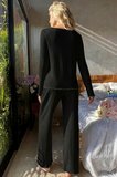 Premium Kadın Fitilli Pijama Takımı – Siyah Gold Biye Detaylı, Yumuşak Dokulu Ev Şıklığı