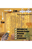 300 Ledli 10 Sarkıt Perde Led Işık-8 Fonksiyon, Uzaktan Kumandalı, 3x3 Metre