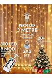 300 Ledli 10 Sarkıt Perde Led Işık-8 Fonksiyon, Uzaktan Kumandalı, 3x3 Metre