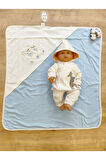 %100 Pamuklu & Mevsimlik Bebek Battaniyesi - Ayıcık Nakışlı Bebek Örtüsü 80x90 Cm