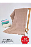 4 Kat Müslin Saçaklı Bebek Battaniyesi 100x120 Cm- %100 Pamuklu & Çok Amaçlı Battaniye