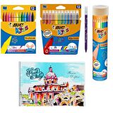 Bic Pastel Boya Keçeli Boya Metal Tüp Kuru Boya 12 li ve Resim Defteri