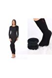 Kadın Siyah Termal Terletmeyen Içlik Alt Üst Takım Termal Çorap Hediyeli