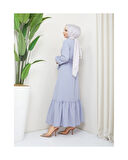 Krep Kumaş Omuz Fırfırlı Elbise Gri-755