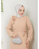 Krep Kumaş Omuz Fırfırlı Elbise Somon