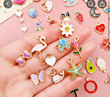 20 adet Karışık Altın Kaplama Emaye Kolye Renkli Alaşım Şanslar Kendin Yap