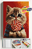 Sayılarla Boyama Seti Numaralı Tuval Fırça Boya Dahil Kasnaklı Set 50x70 Cm - ŞEKERCİ KEDİ