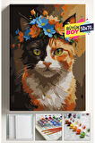 Sayılarla Boyama Seti Numaralı Tuval Fırça Boya Dahil Kasnaklı Set 50x70 Cm - TAÇLI KEDİ