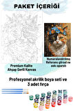 Sayılarla Boyama Seti Numaralı Tuval Fırça Boya Dahil Kasnaklı Set 50x70 Cm - TAÇLI KEDİ