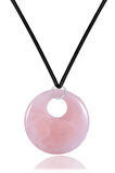 Sertifikalı Deri İpli Doğal Pembe Kuvars Taşı Kolye