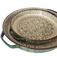 Stonware Yeşil Yuvarlak 2'li Fırın Kabı Fırın Tepsisi Büyük 38-30 Cm