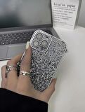 Apple iPhone 14 Pro Uyumlu Taşlı Simli Kamera Lens Korumalı Kılıf