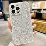 Apple iPhone 15 Pro Max Uyumlu Taşlı Simli Kamera Lens Korumalı Kılıf