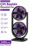 Çift Başlıklı Masaüstü Fan Brushless Motor 10W Güçlü Vantilatör Ayarlanabilir Başlık 2400 mAh Şarjlı