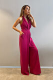 Sırt Dekolteli Boyundan Askılı Tulum-Fuşya-42