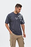 Angel Has Fallen Tek Omzu Melek Baskılı Oversize Tişört-Lacivert-XL