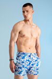 Çiçek Desenli Hawaii Deniz Şortu-Mavi-M