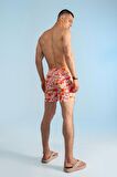 Çiçek Desenli Hawaii Deniz Şortu-Nar Çiçeği-XXL