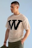 W Logolu Oversize File Triko Tişört-Bej-XL