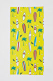 Surfboard Desen Plaj Havlusu & Deniz Şortu İkili Takım-Sarı-M