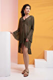 Likralı Tülden Volanlı Kimono Kaftan-Haki-L