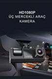 Siyah 1080p Araç içi 3 Kameralı Lcd Ekranlı Gece Görüşlü , G-sensör , Geri Görüş Kamera