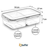 2 Bölmeli 1+1 Litre Kilitli Kapaklı Erzak Saklama Kabı LC-525