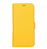 Apple iPhone 13 Uyumlu Deri Cüzdanlı Kılıf Limon Sarı