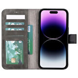 Apple iPhone 15 Pro Max Uyumlu Deri Cüzdanlı Kılıf MWWN VS4EF Gri